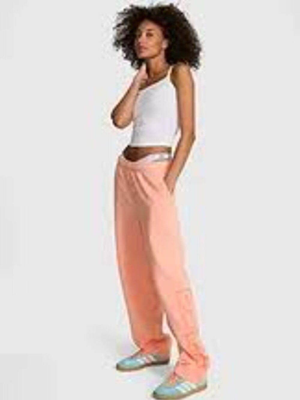 PINK Victoria's Secret Peach Ivy Fleece Straight Leg Sweatpants Logo Leg XL NWT